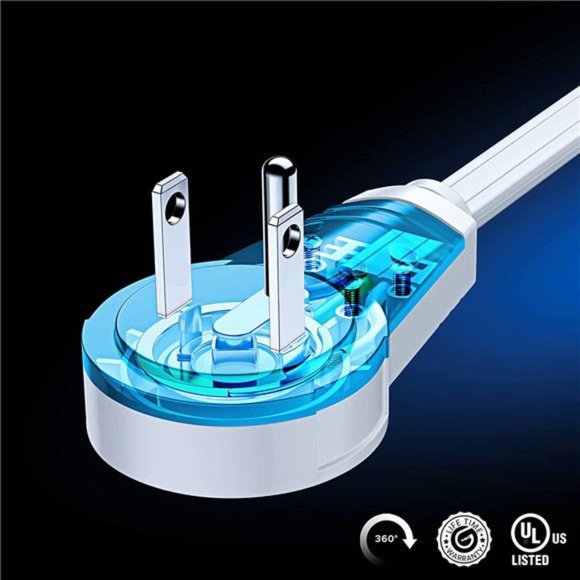 Cable 15 Ft 360° Rotating Flat Plug Extension Cord/Wire,  3 Outlet ExtensionWire - Picture 3 of 6